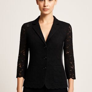 Pianurastudio Black Lace Button Front Jacket Top Italy Size 40
